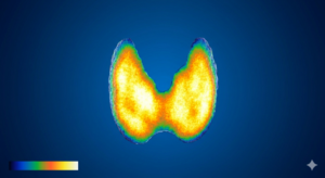 Simulation eines typischen Bildes für einen Morbus Basedow in der Schilddrüsenszintigraphie